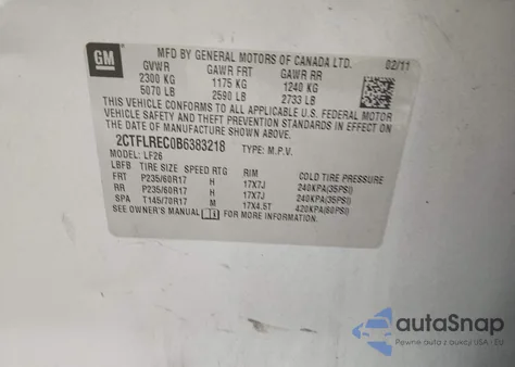 2011 GMC Terrain Sle-1 из США, поврежденный, VIN 2CTFLREC0B6383218